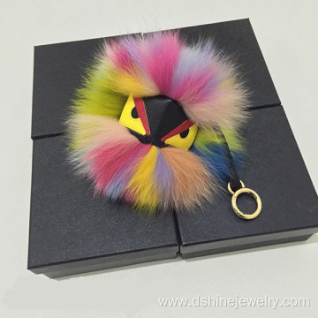 Emoji Fox Furry Ball Keychain Dyed Colors Fur Ball Keyring